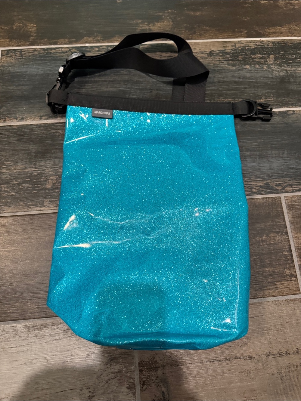 Marchway Teal Glitter Wet/Dry Pouch Bag with Black Strap